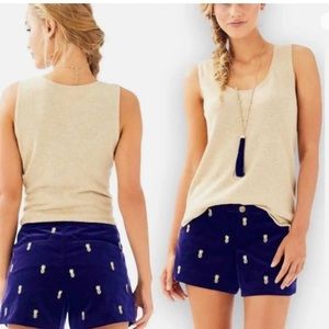 Lilly Pulitzer Adie True Navy Velvet Gold Pineapple shorts NWOT Size 8